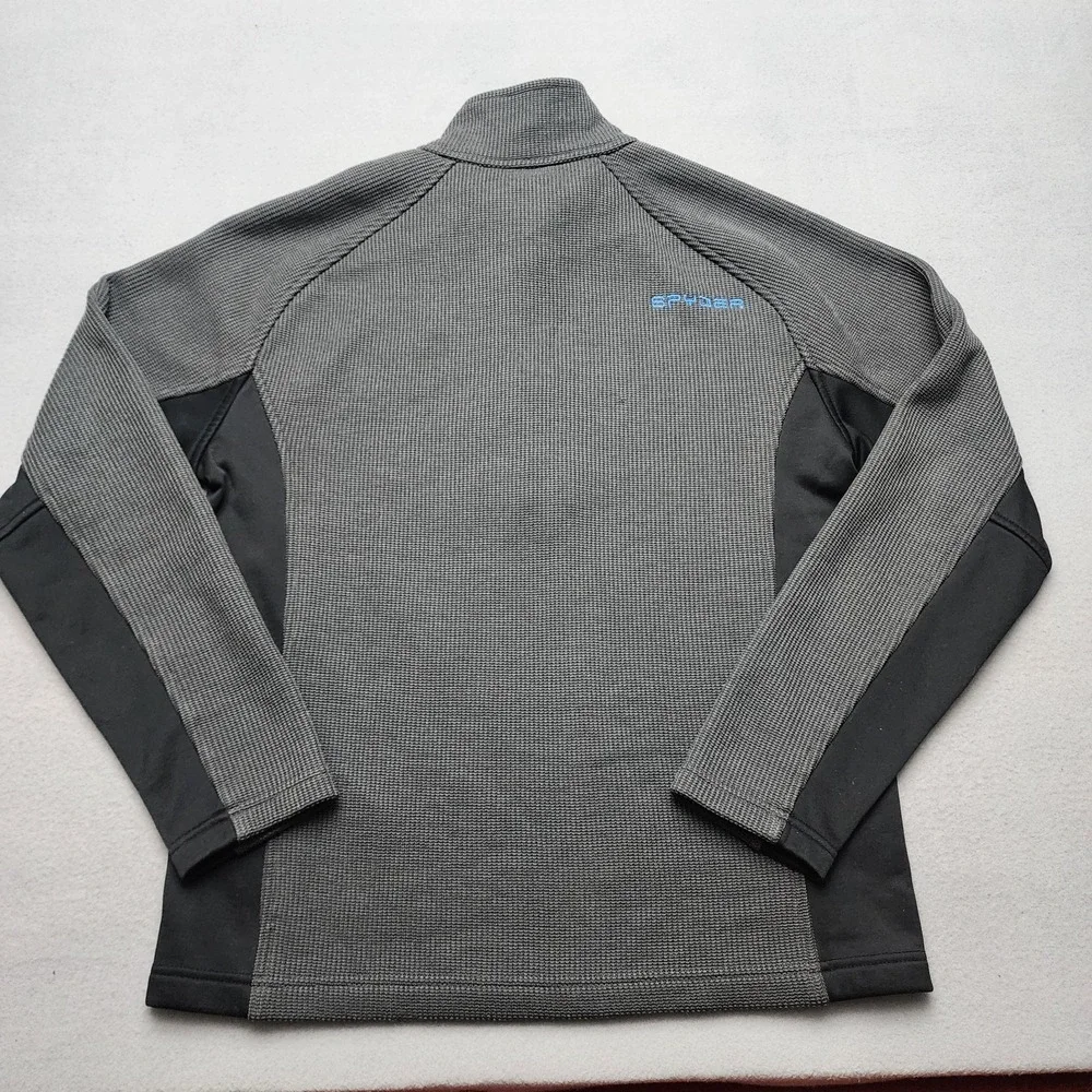 Spyder Quarter Zip Pullover Jacket Gray Black Blue Logo Fleece Lined Men's...